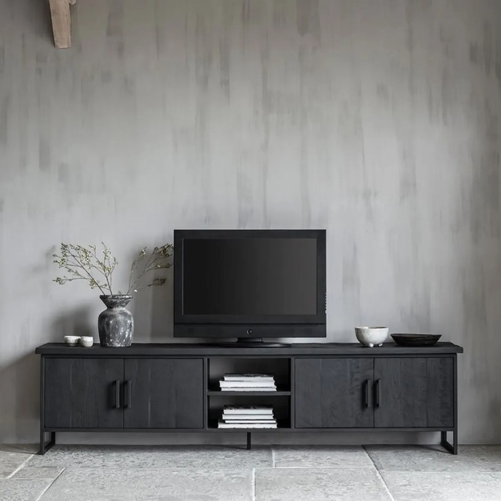 DTP Home Timeless Black Beam Tv-meubel Zwart Teak 220 Cm - 220x40x55cm.