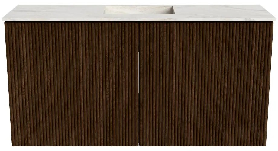 Mondiaz Joya DLux 80cm toiletmeubel walnut met wastafel faye midden zonder kraangat ostra