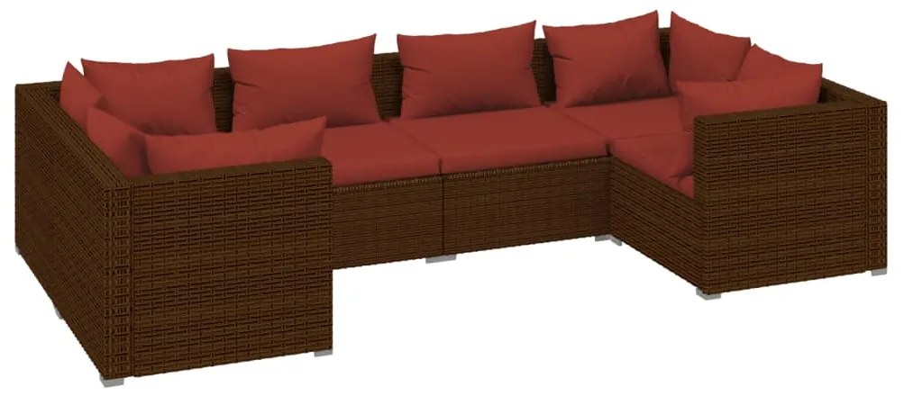 vidaXL 6-delige Loungeset met kussens poly rattan bruin