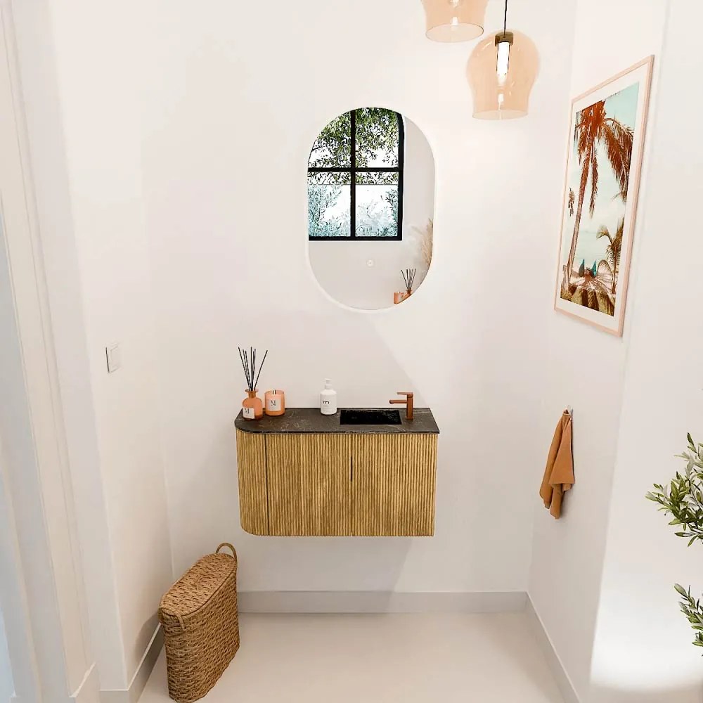 Mondiaz Joya DLux 70cm toiletmeubel ronding links oak met wastafel faye rechts 1 kraangat lava