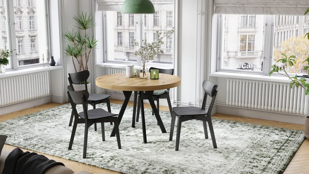 EXPANSO Eik Artisan/zwarte poten - GROTE RONDE TAFEL Ø110 UITBREIDBAAR TOT 310 cm met Y-POTEN LOFT/INDUSTRIAL