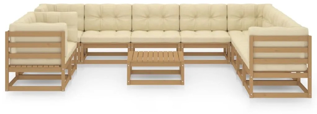 vidaXL 11-delige Loungeset met kussens massief grenenhout honingbruin