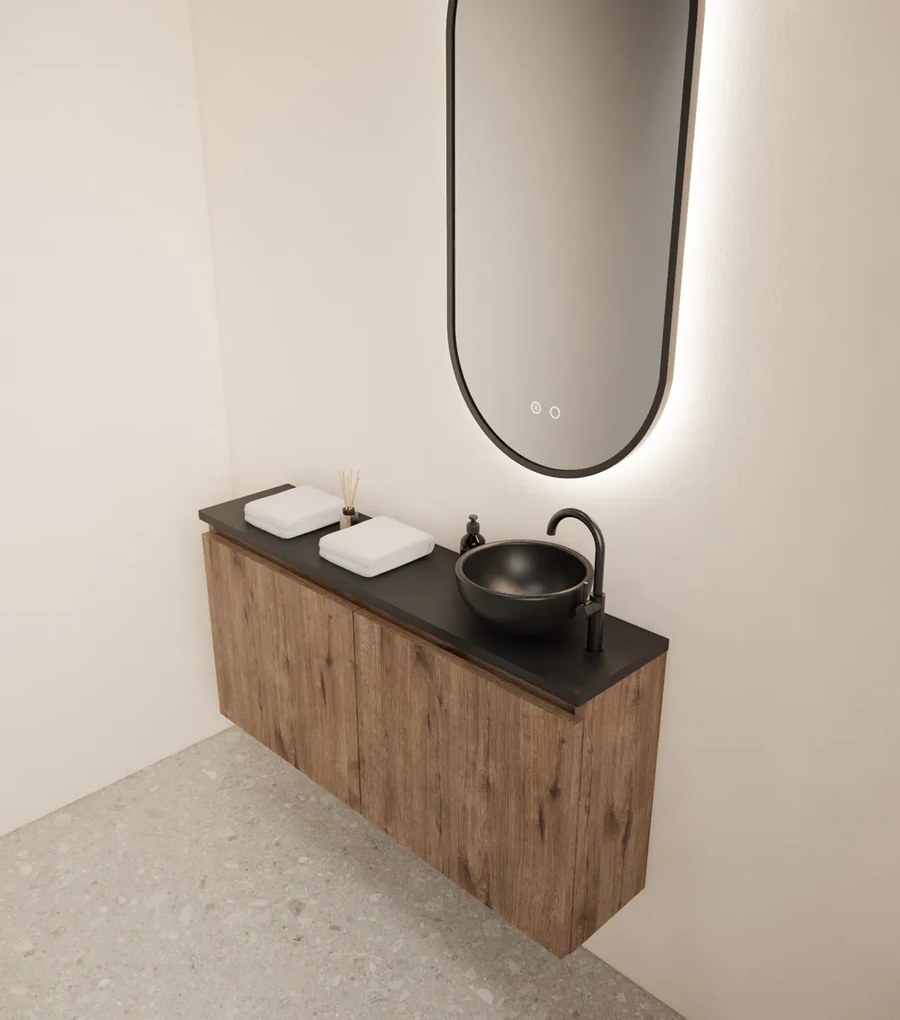 Gliss Design Echo toiletmeubel 100cm wellington oak met toppaneel zwart mat