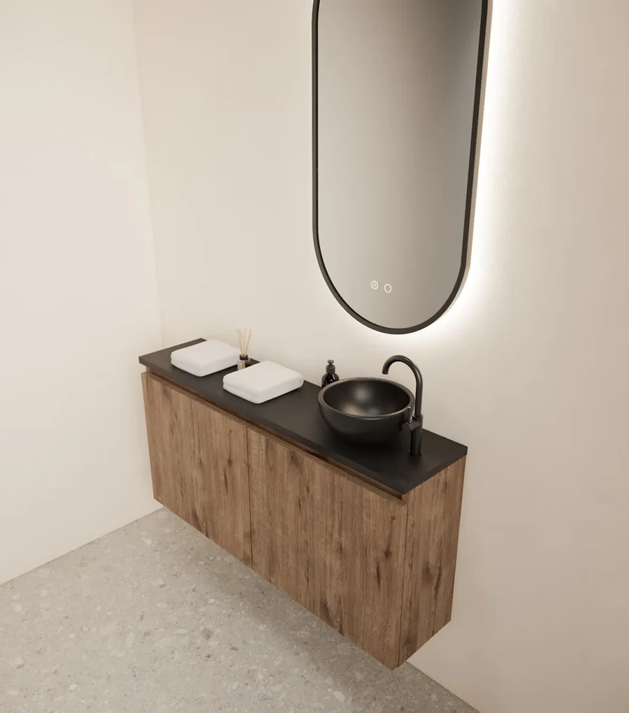 Gliss Design Echo toiletmeubel 100cm wellington oak met toppaneel zwart mat