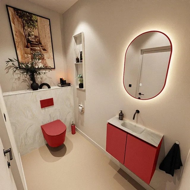 MONDIAZ TURE-DLUX 60cm toiletmeubel Fire. EDEN wastafel Ostra positie midden. Zonder kraangat. TUREDX60FIRM0OST