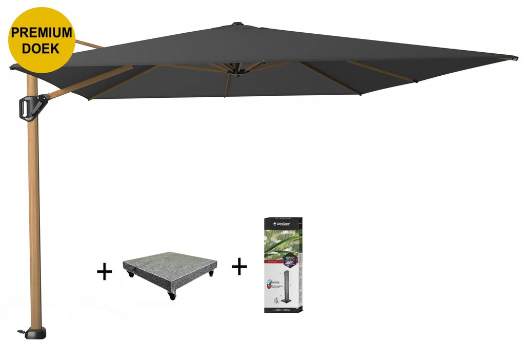 Challenger T1 premium zweefparasol 400x300 cm teak mast faded black met 90  KG voet en hoes