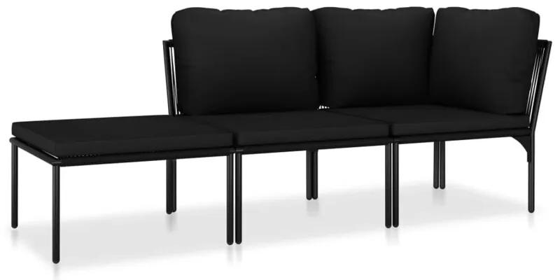 3-delige Loungeset met kussens PVC zwart