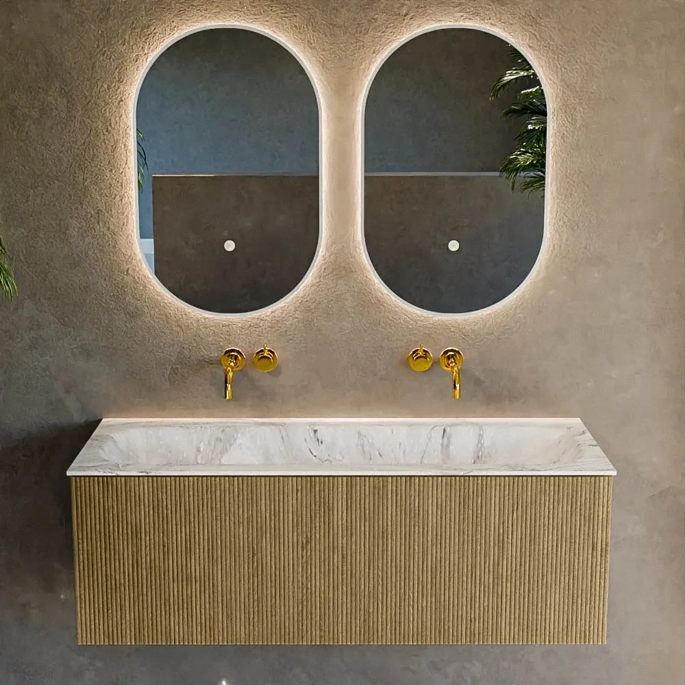 Mondiaz Kurve-dlux 120cm badmeubel dusk met 1 lade en wastafel big large midden zonder kraangat glace