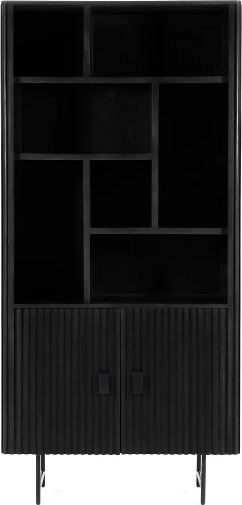 Zwarte Boekenkast Met Latjes - 96x37x200cm.