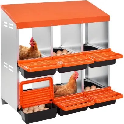 VEVOR Kippennestkast, 6 compartimenten, 30 tot 45 inch, stevige en corrosiebestendige metalen nestkast met schuine nestkasten, bodemgaten en rustplatform, geschikt voor verschillende kippenrassen