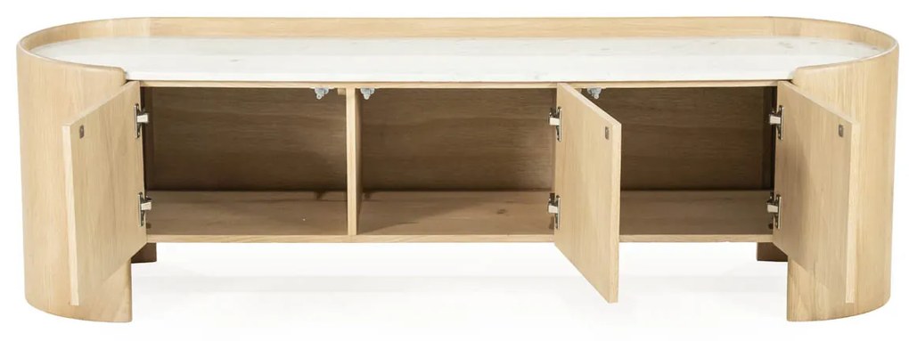 Tv-meubel Eiken Met Wit Marmer 160 Cm - 165x45x50cm.