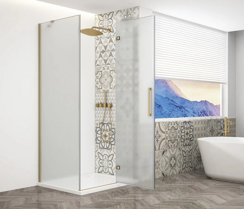 Gelco Trinity douchecabine met mat glas 80x80cm rechts goud