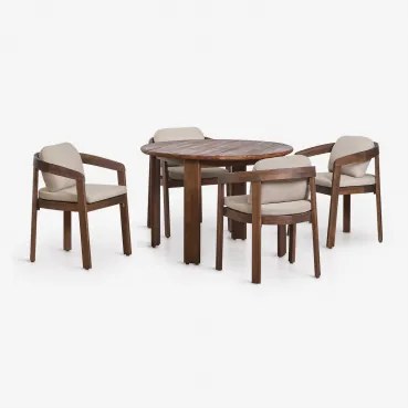 Ronde Tuintafel Ø110 Cm En 4 Stoelen Van Acaciahout Uleno Donker Acaciabruin - Sklum