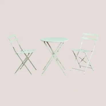 Sergey Ronde Tuintafelset, Ø60 Cm, Van Staal En Twee Opvouwbare Tuinstoelen Celadonmousse - Sklum