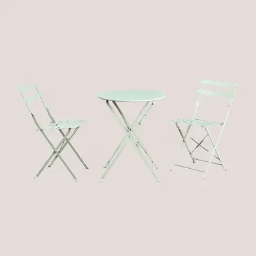 Sergey Ronde Tuintafelset, Ø60 Cm, Van Staal En Twee Opvouwbare Tuinstoelen Celadonmousse - Sklum