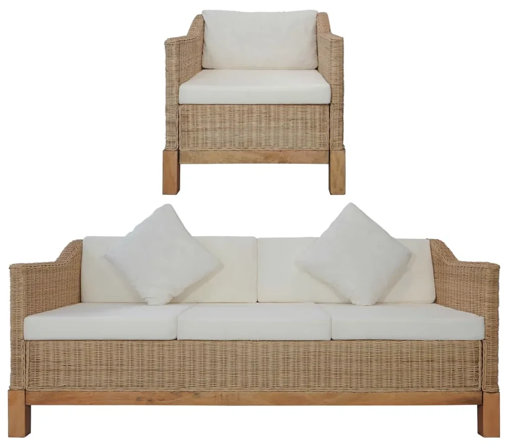 vidaXL 2-delig Bankstel met kussens natuurlijk rattan