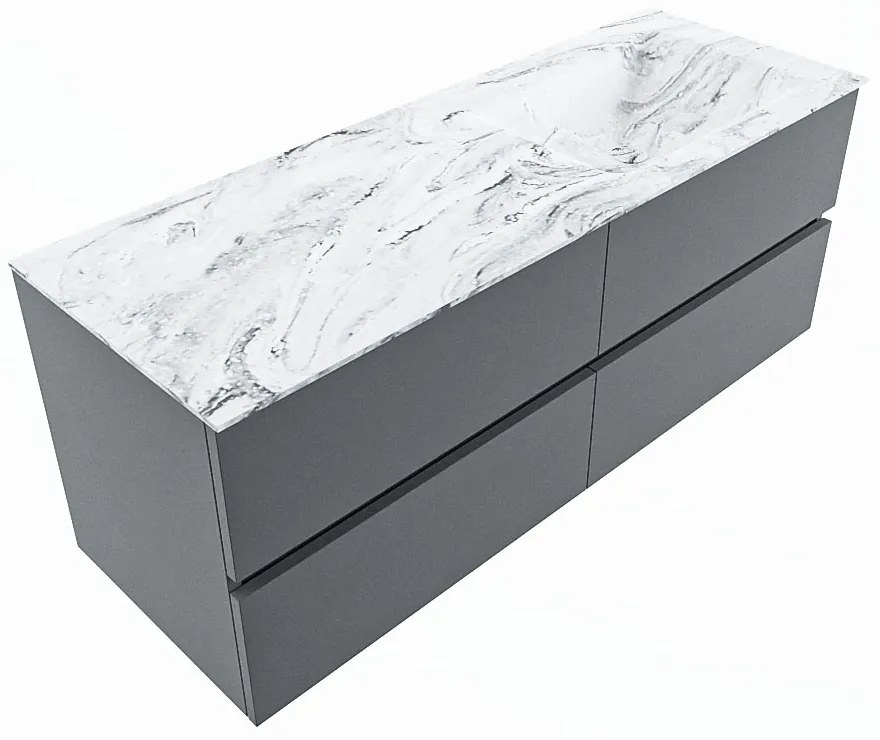 Mondiaz Vica DLux badmeubel 130cm plata 4 lades met wastafel glace rechts zonder kraangat