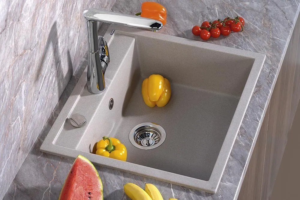 Sapho spoelbak 57x51cm met kraangat beige graniet