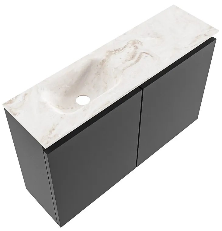 Mondiaz Ture DLux toiletmeubel 80cm dark grey met wastafel frappe links zonder kraangat