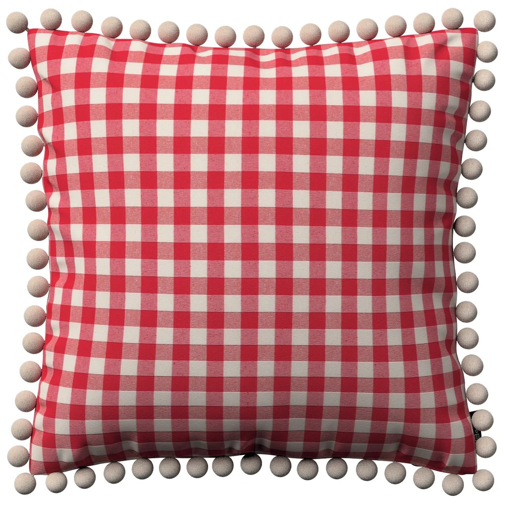 Dekoria Kussenhoes Wera met pompons, rood-ecru 45 x 45 cm