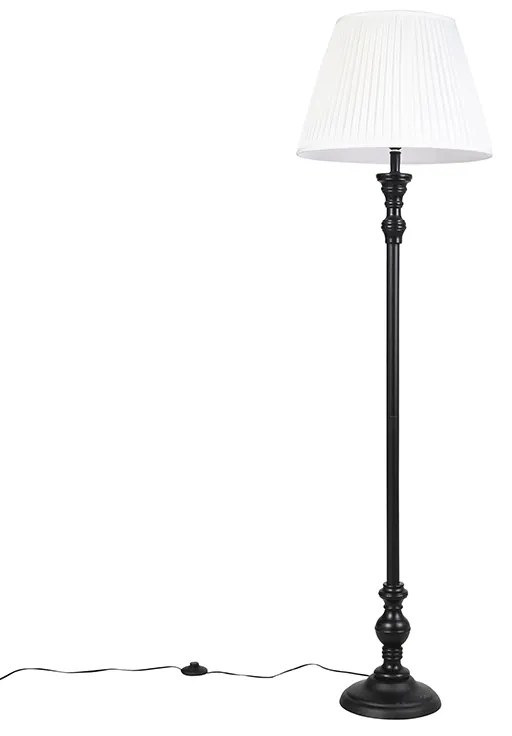 Vloerlamp zwart met plisse kap wit 45 cm - Classico