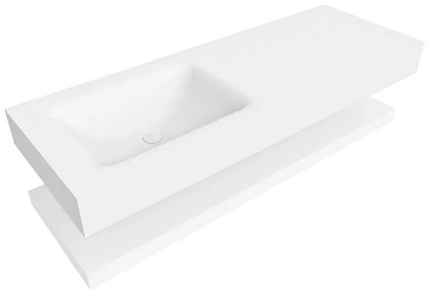 Zaro Alan badmeubel 130cm met planchet talc en vrijhangende wastafel cloud links zonder kraangat talc