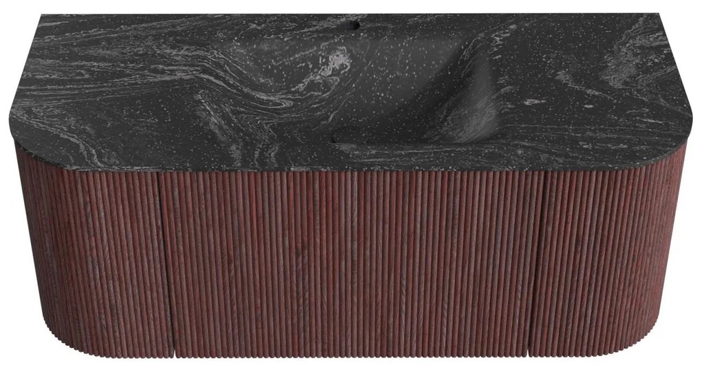 Mondiaz Kurve-dlux 110cm badmeubel ronding links/rechts ruby met 1 lade en 2 deuren en wastafel cloud midden 1 kraangat lava