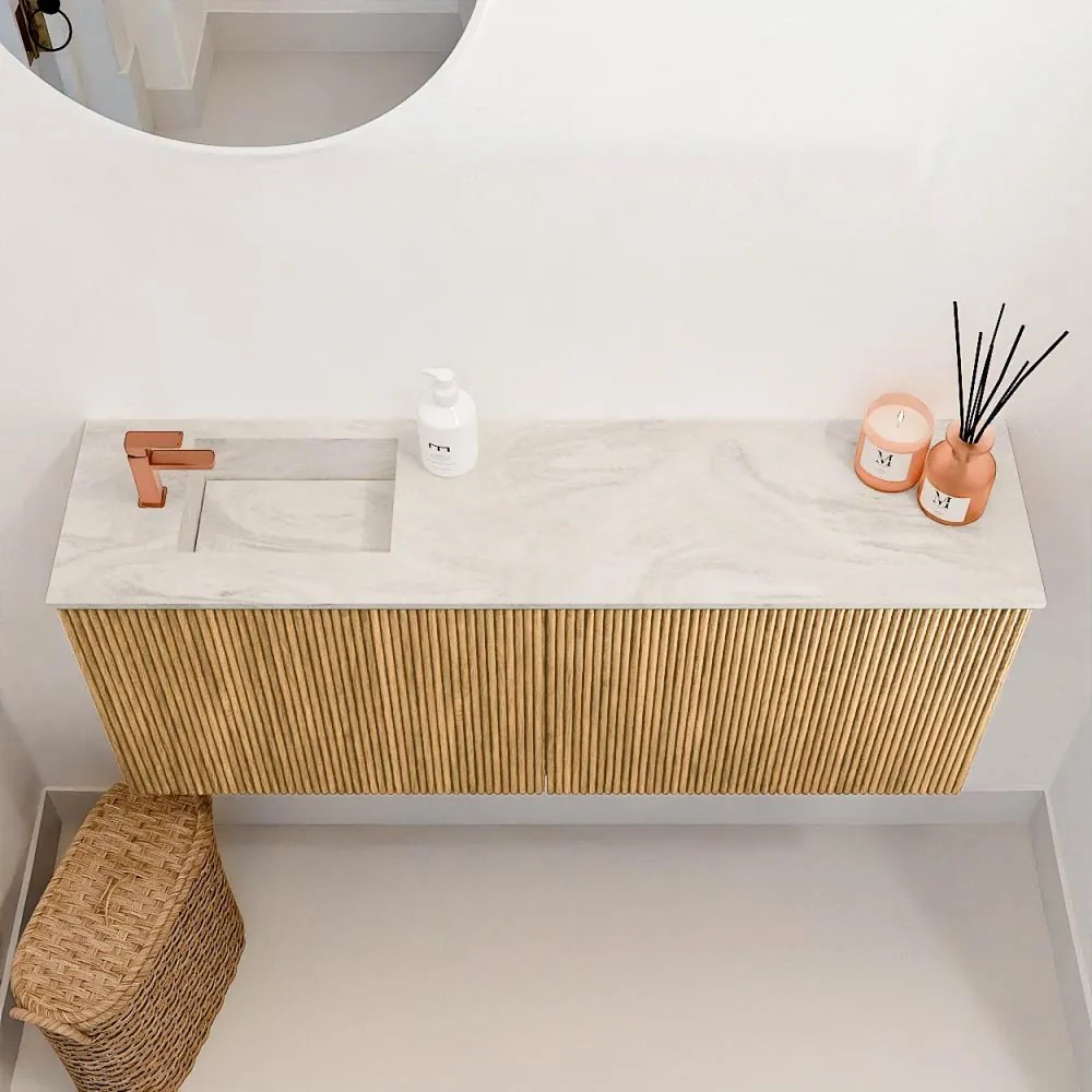 Mondiaz Joya DLux 100cm toiletmeubel oak met wastafel faye links 1 kraangat ostra
