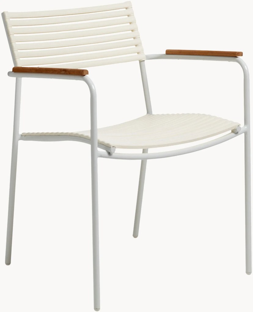 Stapelbare tuin armstoel Mood Air met teakhouten armleuningen