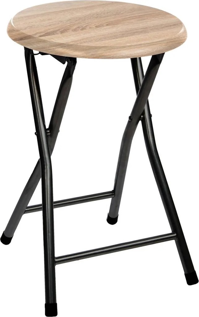 5Five Opvouwbaar Krukje Zwart Metaal &amp; Hout - Max 90KG - Ø30xH46 cm