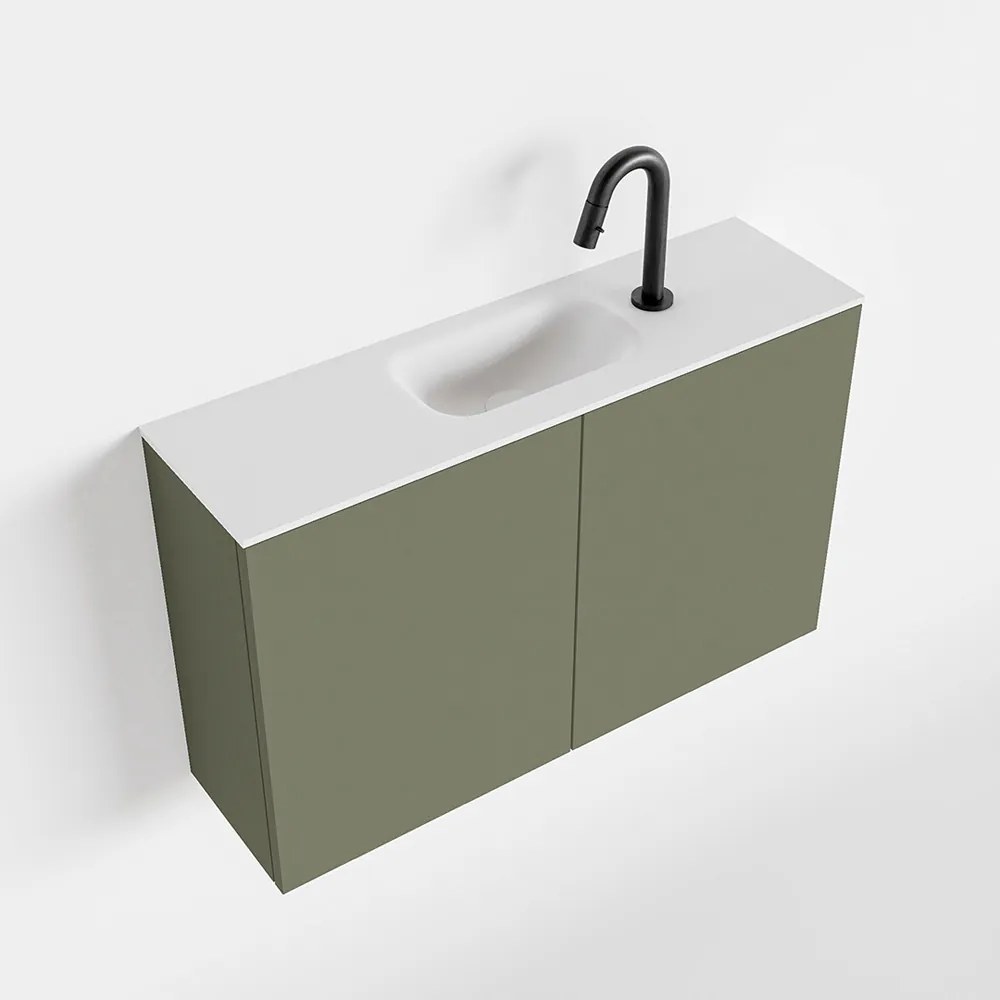 Zaro Polly toiletmeubel 80cm army met witte wastafel met kraangat