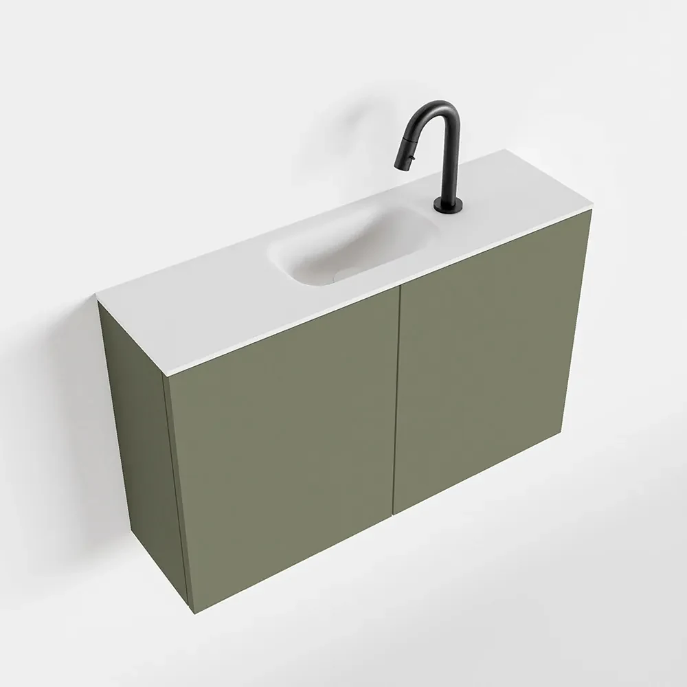 Zaro Polly toiletmeubel 80cm army met witte wastafel met kraangat
