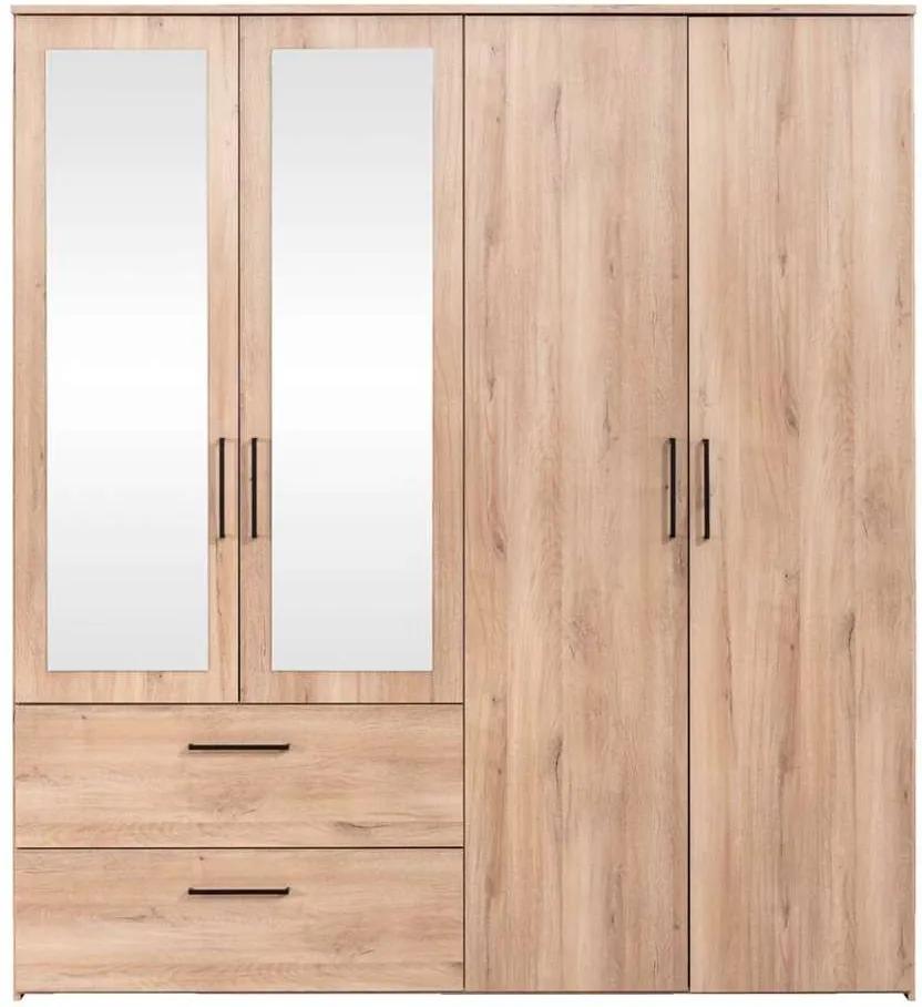 Kledingkast Orleans 4 deurs - eikenkleur - 201x181x58 cm - Leen Bakker
