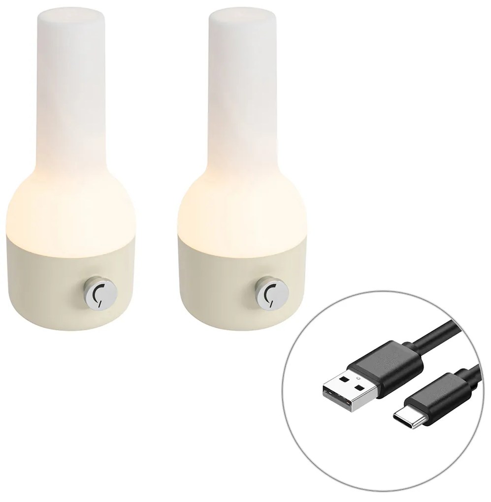 Set van 2 buiten tafellampen beige met wit incl. LED oplaadbaar - Haard