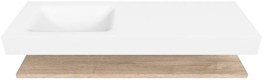 Zaro Alan badmeubel 140cm met planchet washed oak en vrijhangende wastafel cloud links zonder kraangat talc