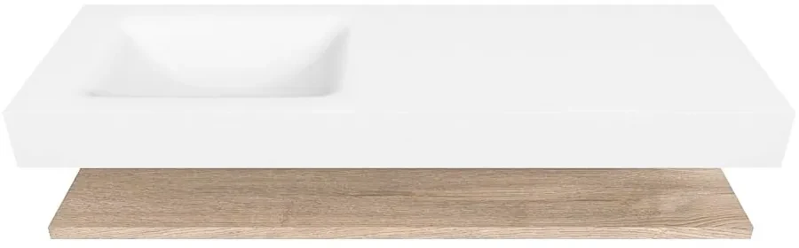Zaro Alan badmeubel 140cm met planchet washed oak en vrijhangende wastafel cloud links zonder kraangat talc