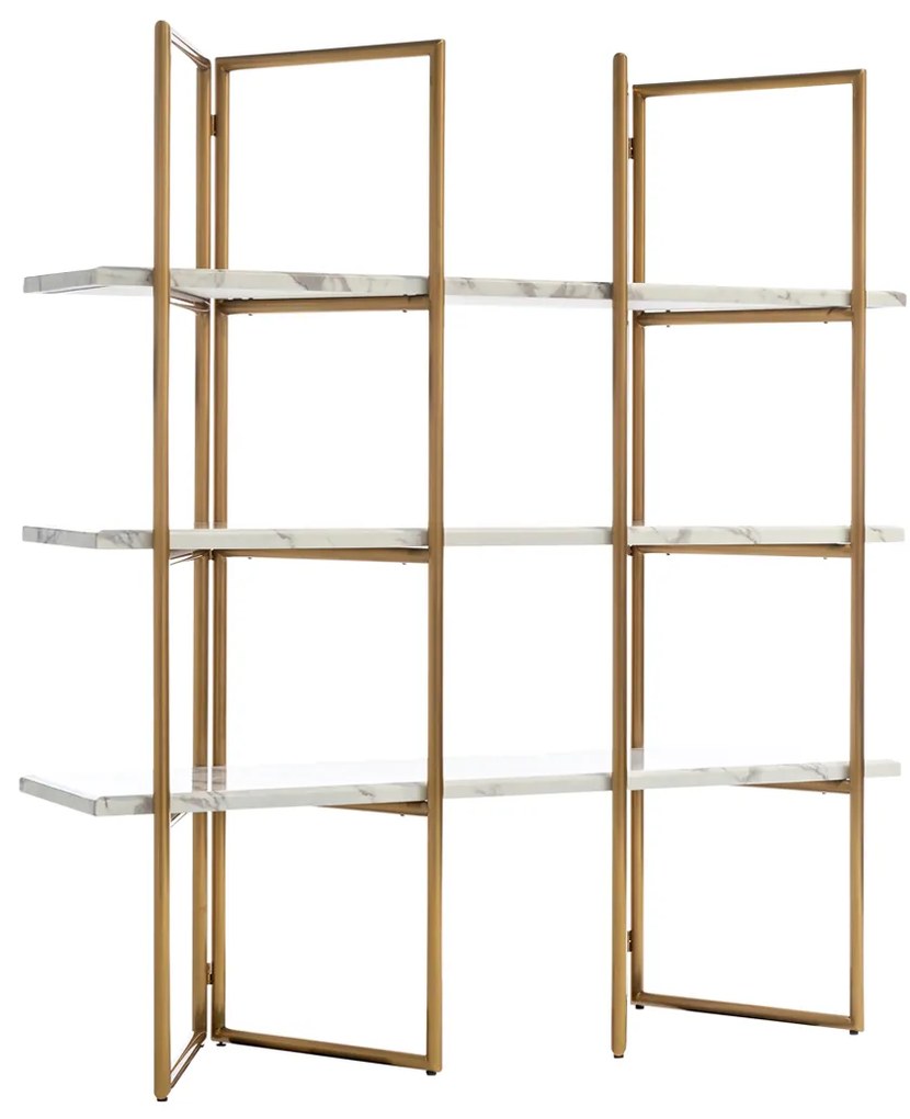 Richmond Interiors Lagrand Design Stellingkast Goud Met Marmer - 165x46.5x185cm.