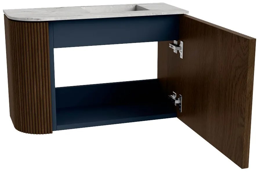 Mondiaz Joya DLux 60cm toiletmeubel ronding links walnut met wastafel faye rechts 1 kraangat glace