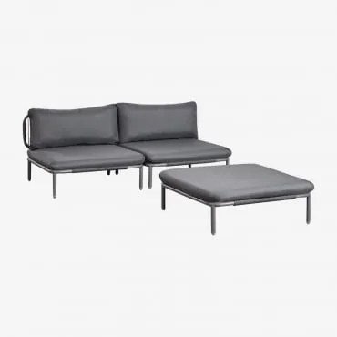 Tuinset Met 2-delige Modulaire Bank En Poef Van Roubly-staal Grijs – Grafiet - Sklum