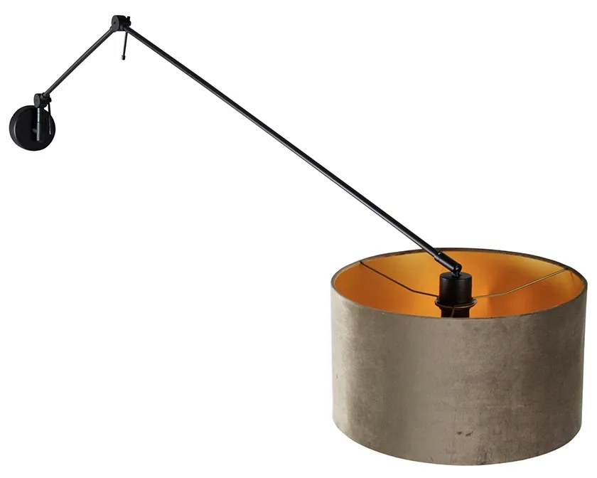 Wandlamp zwart met velours kap taupe 35 cm verstelbaar - Blitz