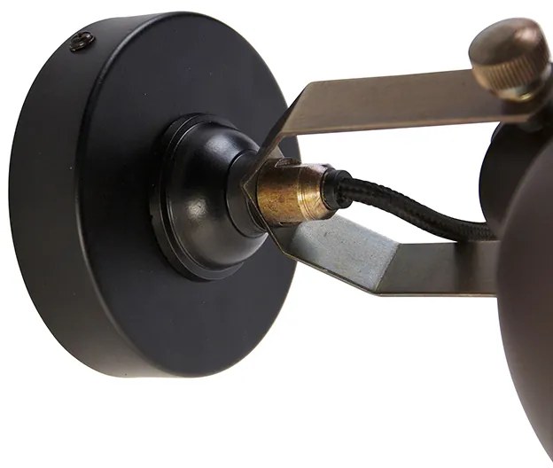 Industriële wandlamp zwart met goud verstelbaar - Liko