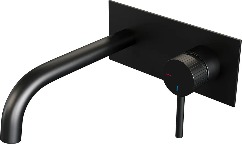 Brauer Stripe inbouw wastafelkraan ColdStart met gebogen uitloop en afdekplaat model A1 zwart mat