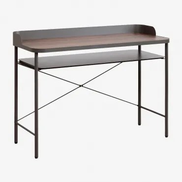 Bureau 120x50 Cm In Staal En Mdf Kerobert Granite Grey - Dark Brown Wood - Sklum