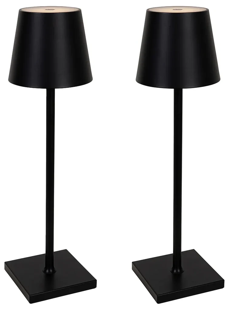Klighten Set van 2 led-tafellampen, oplaadbaar, warm licht, 3000 K, verstelbaar, aluminium, bureaulampen met USB-laadstation, wit, IP54, draagbaar, voor binnen en buiten