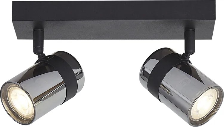 Plafondspot zwart met smoke glas 2-lichts draai- en kantelbaar - Gianni