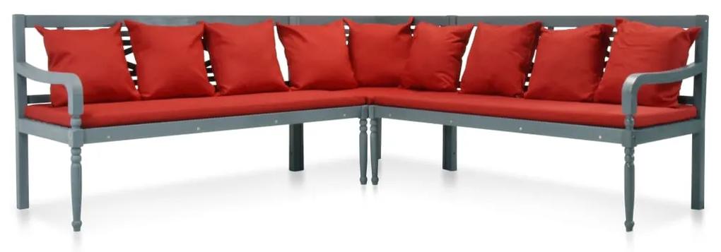 vidaXL 4-delige Loungeset massief acaciahout grijs en rood