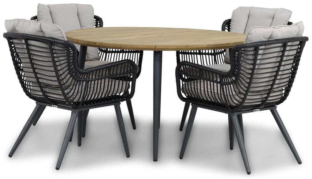 Tuinset Ronde Tuintafel 4 personen 130 cm Wicker/Aluminium/Aluminium/wicker Zwart  Coco Azzano/Montana