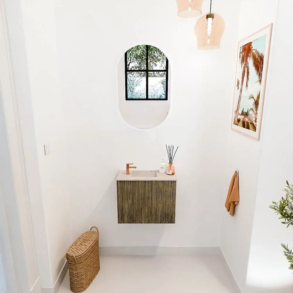 Mondiaz Joya DLux 50cm toiletmeubel dusk met wastafel faye links 1 kraangat frappe