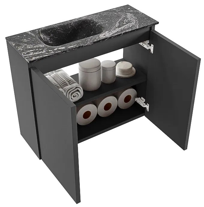 Mondiaz Ture DLux toiletmeubel 60cm dark grey met wastafel lava links met kraangat