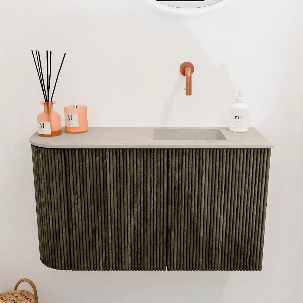Mondiaz Joya DLux 70cm toiletmeubel ronding links shadow met wastafel faye rechts zonder kraangat opalo